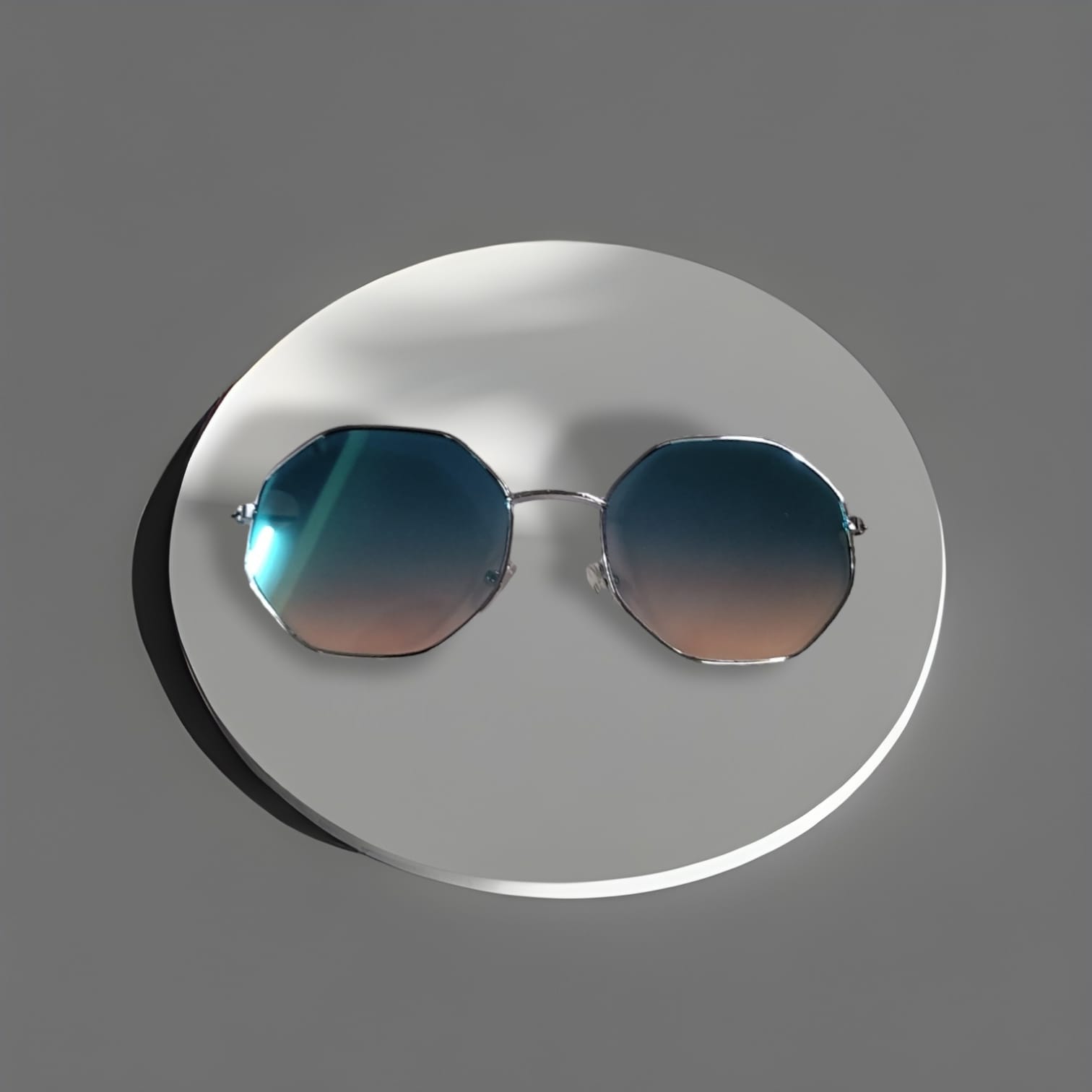 Round  Lens Blue White Metal Unisex Sunglasses